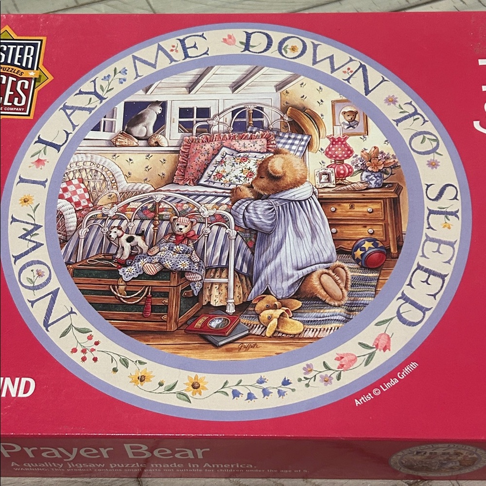MasterPieces Jigsaw Puzzle Round Prayer Bear “Now I Lay Me Down To Sleep”